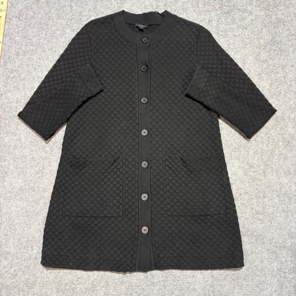 COS Black Quilted Bubble Knit Button Front Cardigan Jacket Pockets Womens XS